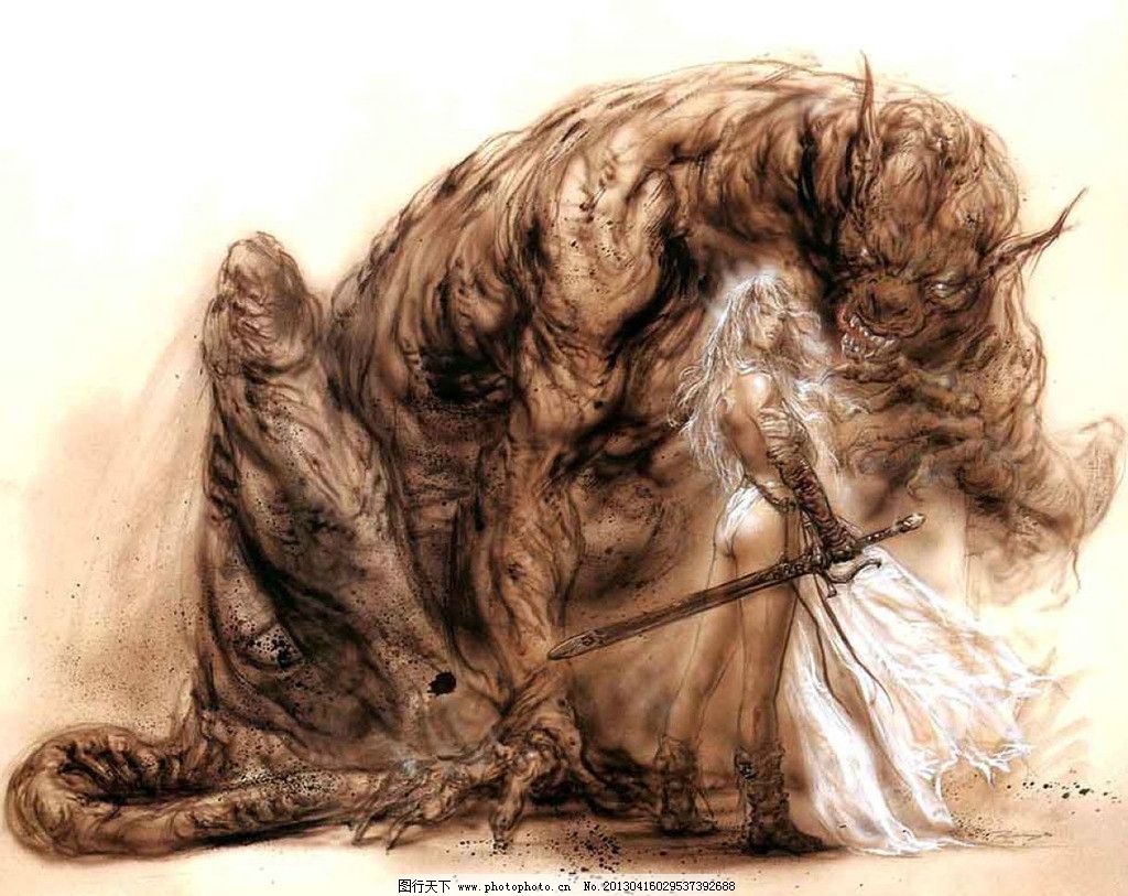 插画设计图片,怪兽 怪物 手 美女 剑 花 背景 壁纸