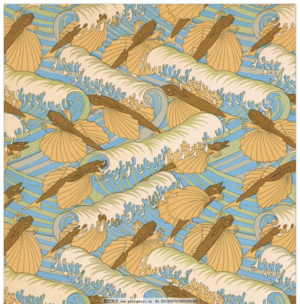 飞鱼海浪古典图片鲢鱼海竿钓绘画跑鱼图片
