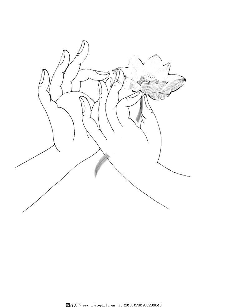 荷花 莲花 手印 手指 线描 绘画书法 文化艺术 设计 300dpi jpg图片