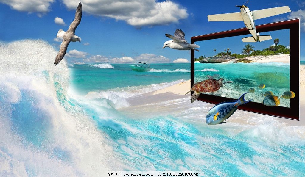 电视机广告图片,显示器 海水 海浪 海底 海鸥 海