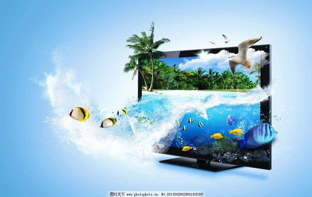 电视机广告图片,显示器 海水 海浪 海底 珊瑚 海