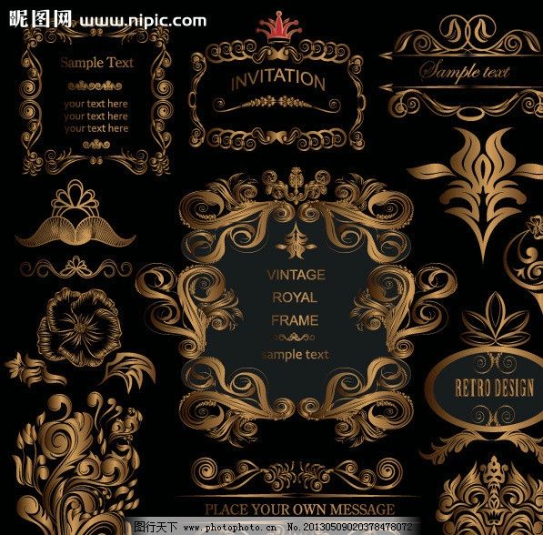 欧式花纹花边 金色 花纹 花边 角花 欧式 古典 传统 底纹 边框 时尚