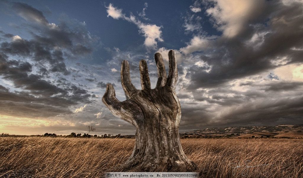 草原的末日之手图片,抽象设计 死亡之手 蓝天枯