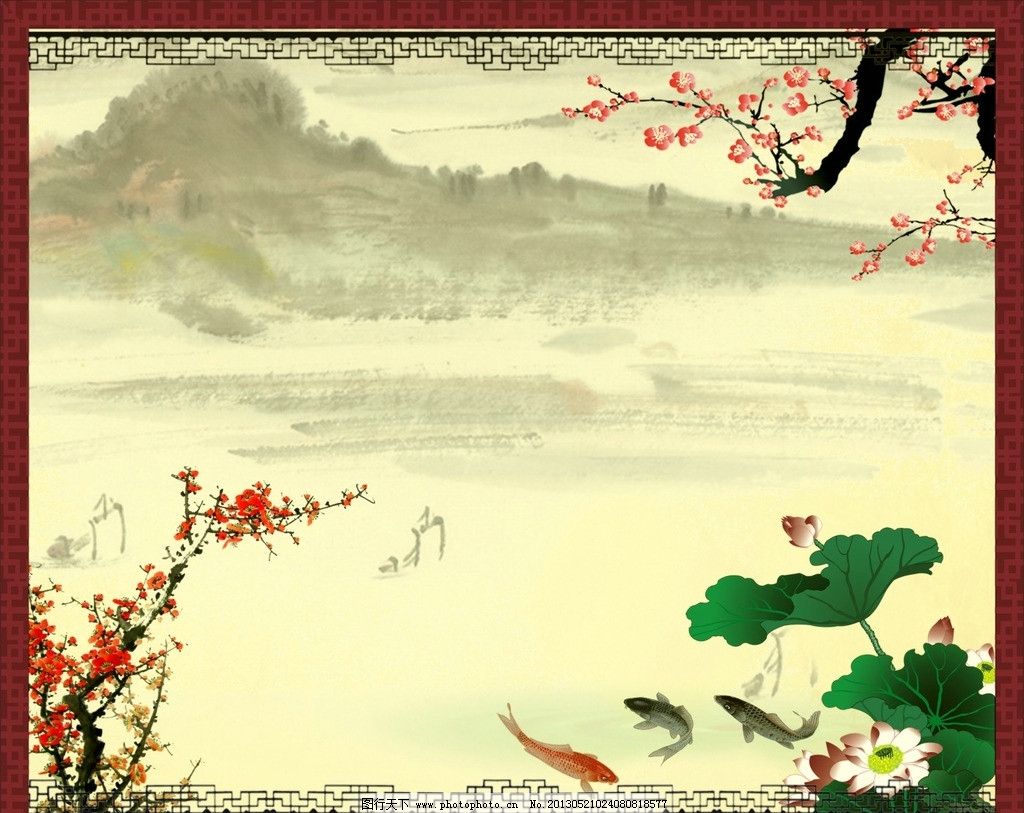 古典图片,古典素材 中国风 古典背景 水墨 荷花 风景