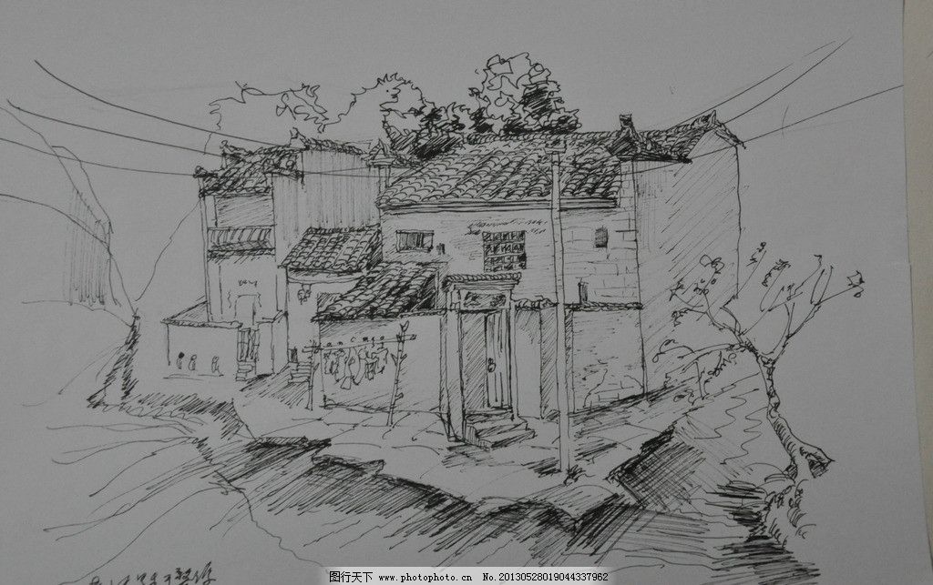 婺源写生 风景 线描 钢笔画 古建筑 速写 绘画书法 文化艺术 设计 300