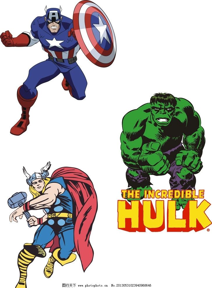 绿巨人卡通图画矢量人物|瘦浩克绿巨人矢量图