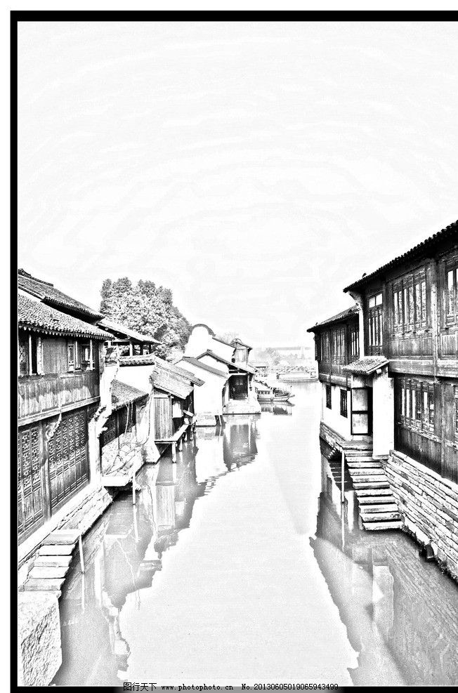 风景素描 小河 房子 古镇 光线 天空 设计 美术 艺术 绘画书法 文化