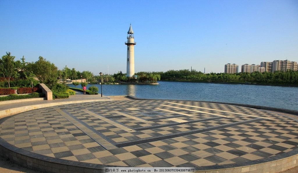 灯塔 山东潍坊 河流 广场 张面河 建筑摄影 建筑园林
