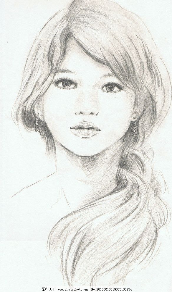 素描人物 素描 写真 女人头像 长发 绘画 女人 绘画书法 文化
