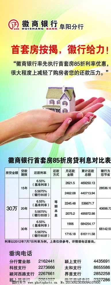 徽商银行首套房促销海报,徽商银行首套房85,折首套房按揭,徽商银行,给力,展板,利息对比表,海报设计,广告设计模板,源文件,72DPI,PSD